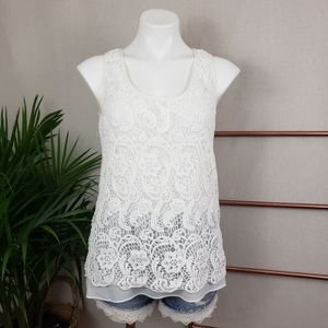 CAbi #284 Ivory Bobbin Lace Tank Top